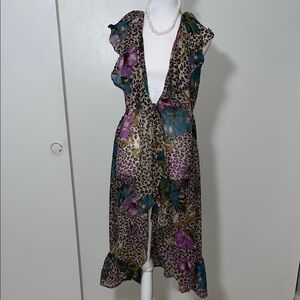 Floral Leopard Print Ruffle Dress